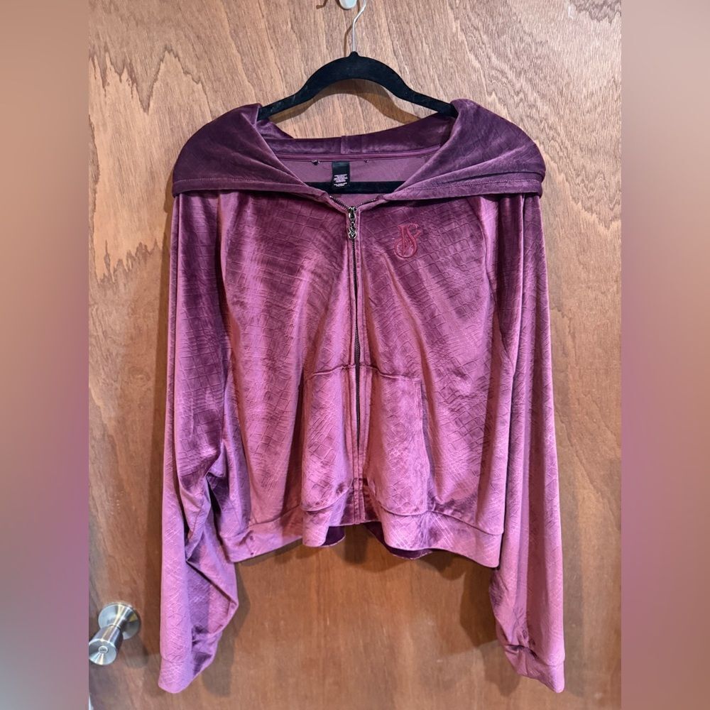 Victorias Secret Purple Velour Shine Hooded Zip Jacket size XXL